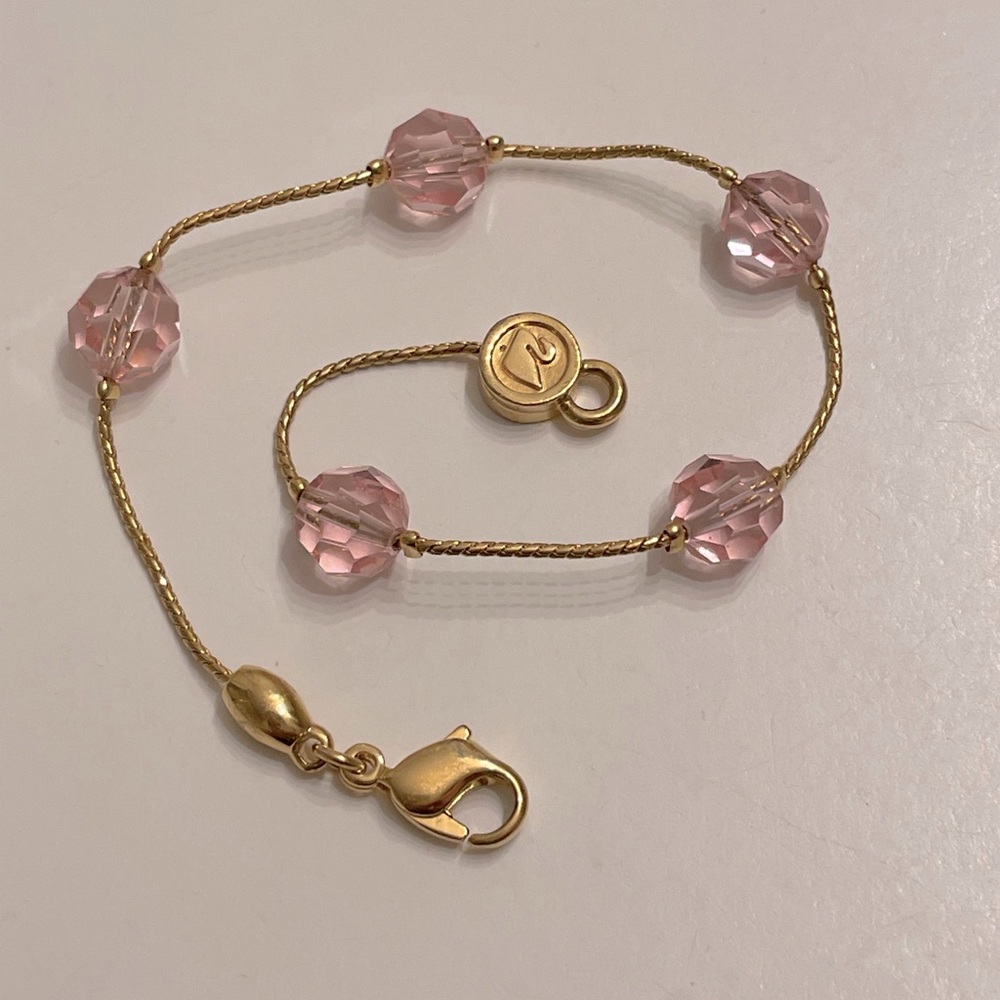Pink Bead gold plated bracelet 7.75”
